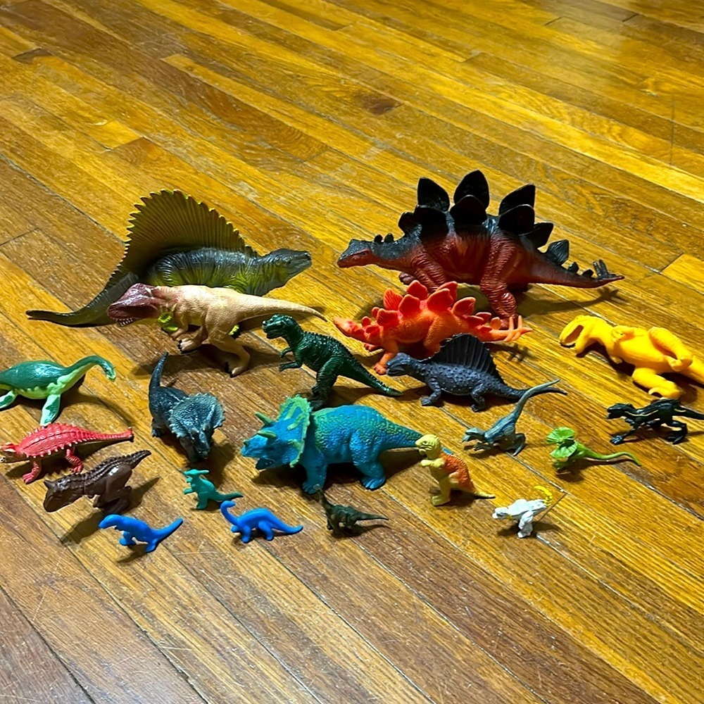 Lot of Assorted Plastic and Rubbery Dinosaur Toys, 21 Total